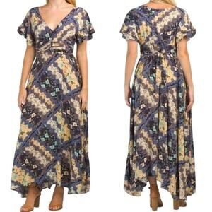 Abel the Label Gandi Maxi Dress Patchwork Floral Hanky Hem Fit & Flare
